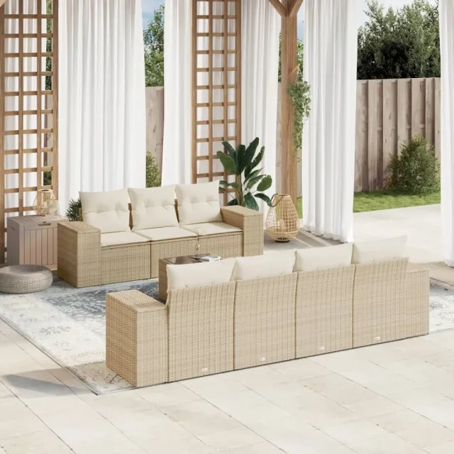 vidaXL 8-delige Loungeset met kussens poly rattan beige
