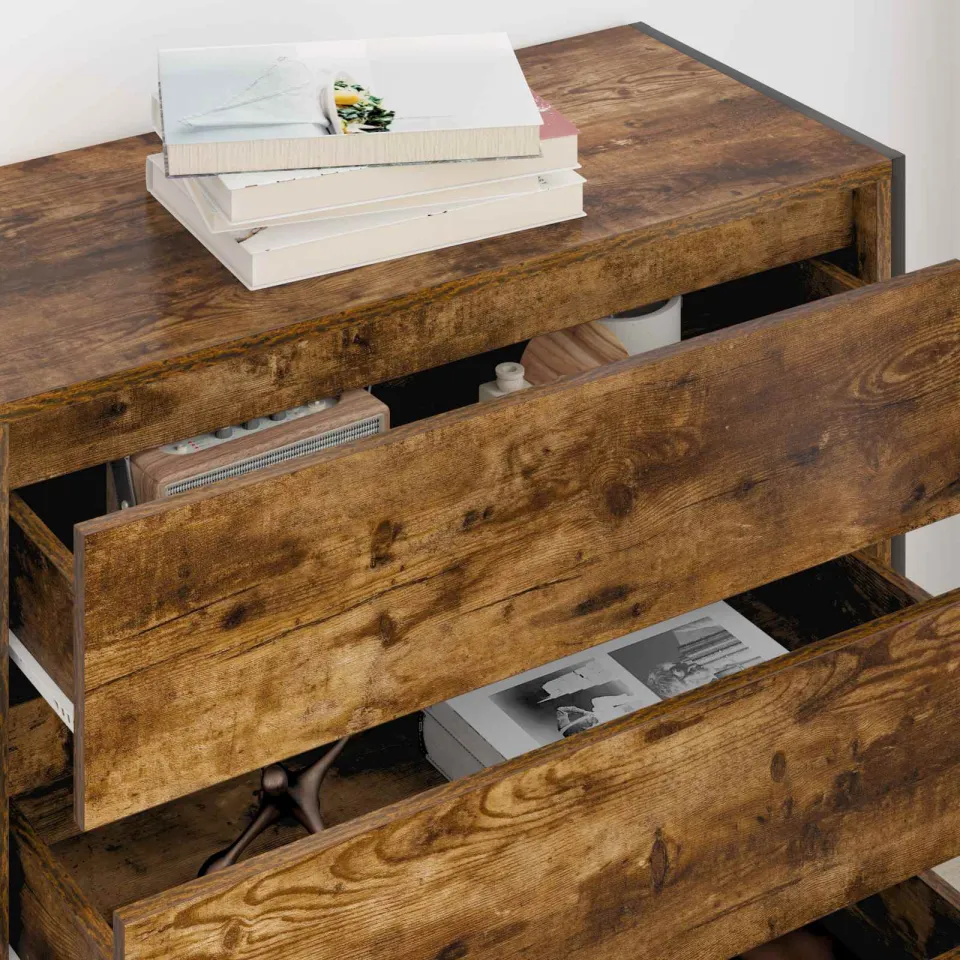 vidaXL Dressoir Gerookt eiken 79 x 36 x 75.5 cm Bewerkt hout, foto 4