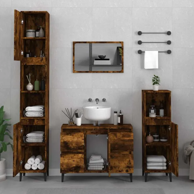 vidaXL 3-delige Badkamermeubelset bewerkt hout gerookt eikenkleurig, foto 2