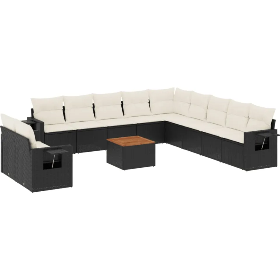 vidaXL 12-delige Loungeset met kussens poly rattan zwart