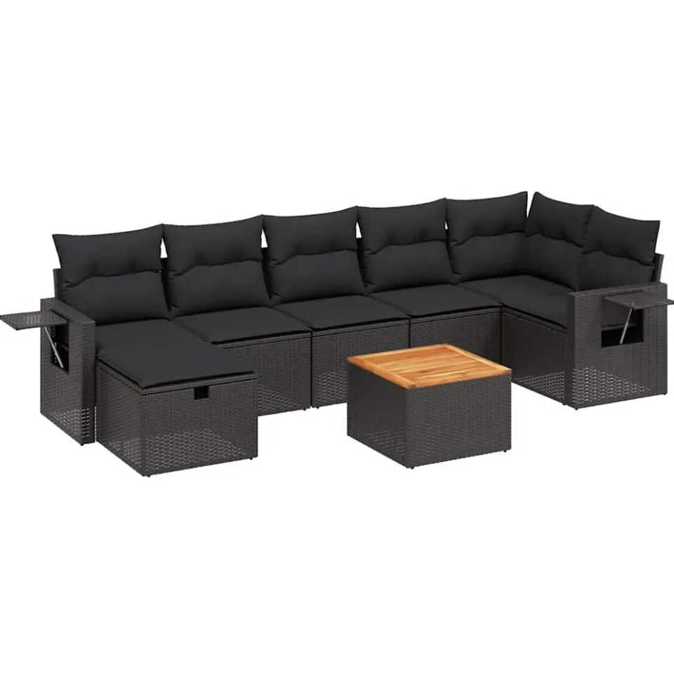 vidaXL 8-delige Loungeset met kussens poly rattan zwart