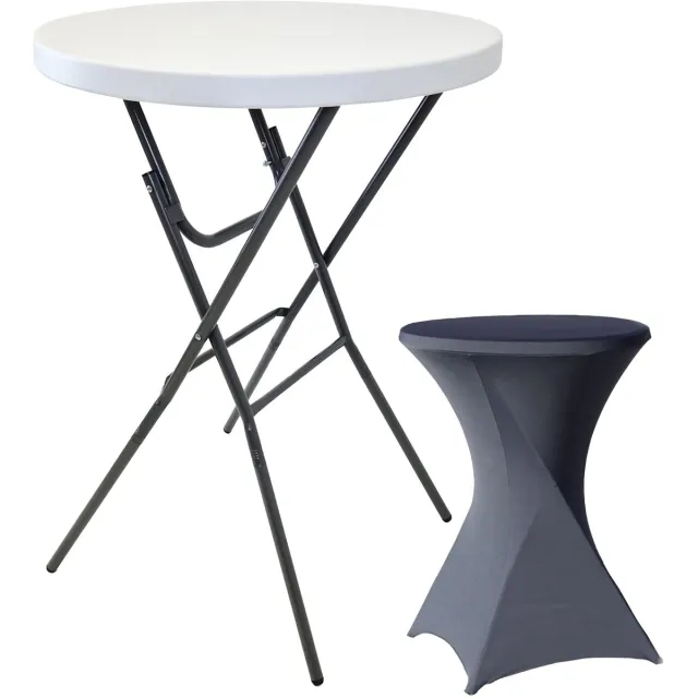 TRUTZHOLM Statafel - Inklapbaar - Diameter 80 cm - 110 cm hoog - Kunststof tafelblad - Gepoedercoat stalen onderstel - Wit - Hoes in antraciet