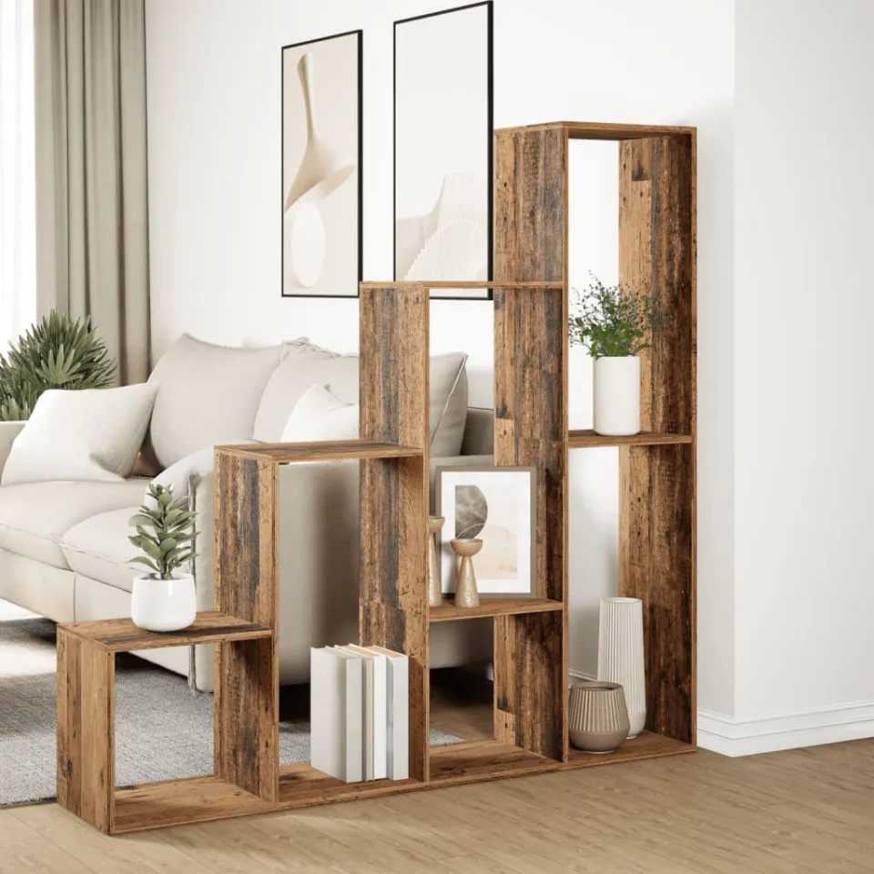 vidaXL Kamerscherm / boekenkast 143,5x29x143,5 cm hout oud hout bruin, foto 4