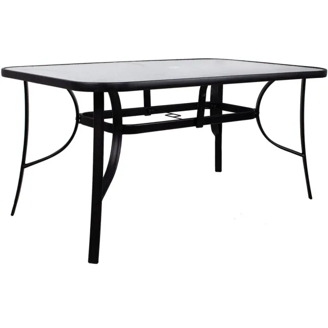 springos Tuintafel | Buitentafel | Eettafel Buiten | Metaal | Gehard Glas | 150 x 90 x 71 cm | Zwart