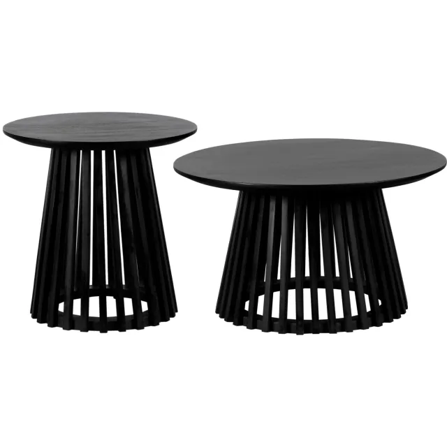 Lewis & Loft Salontafel Levi - Mangohout - Rond - Zwart - Klein en groot - Set van 2
