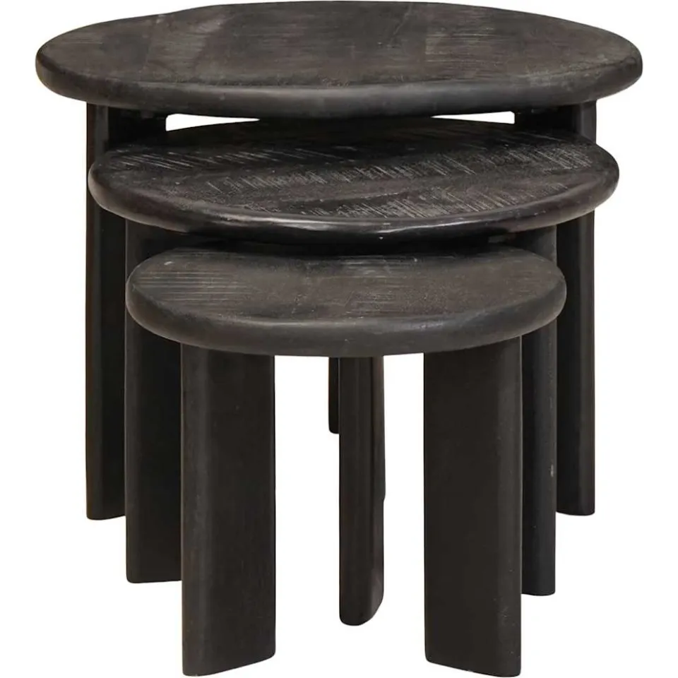 vidaXL Nest Koffietafels 3 st Wit Ø 54 x 40 cm Massief Mango Hout