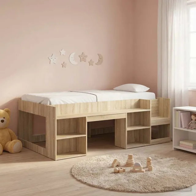 vidaXL Jeugd bedframe met opbergruimte Sonoma Eiken 80 x 200 cm Bruin