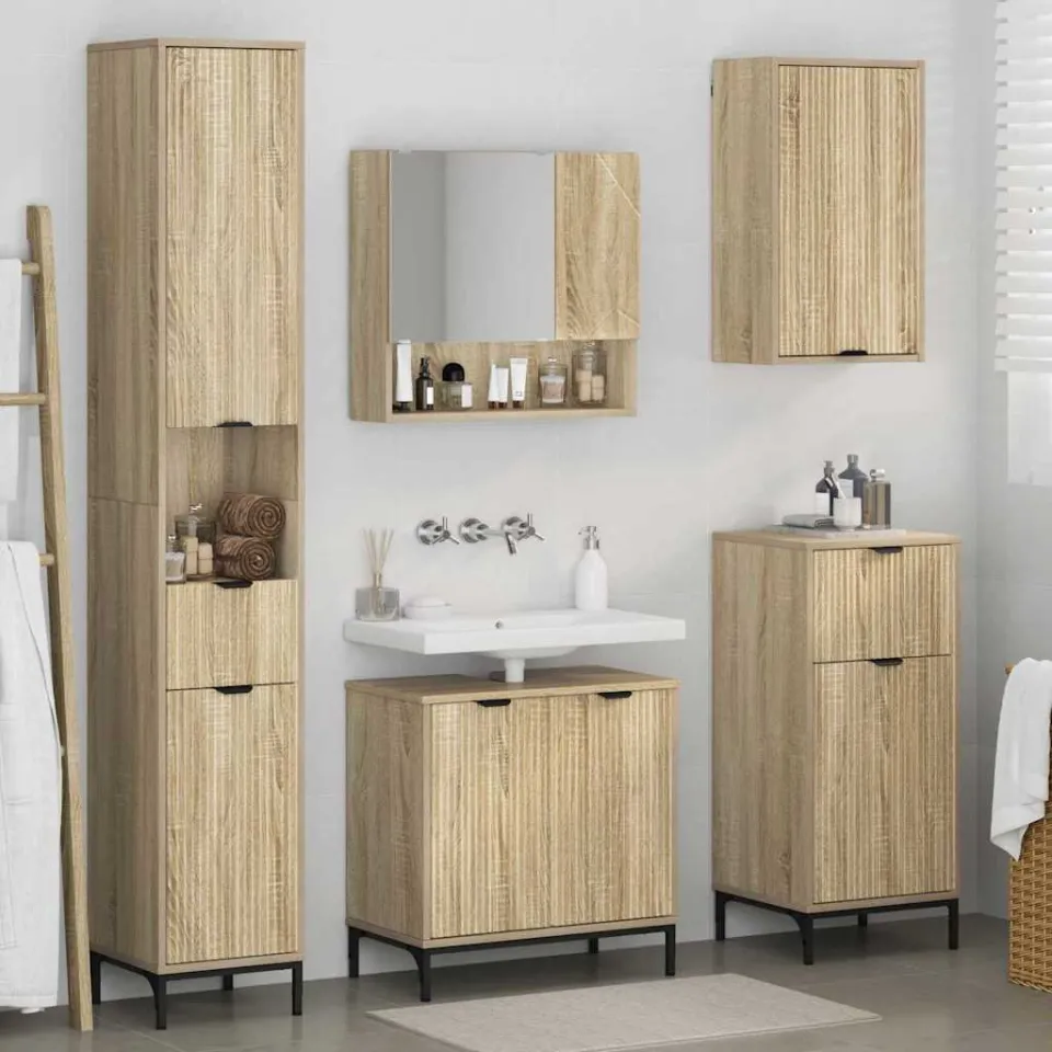 vidaXL Badkamermeubelset met lade Sonoma Eiken Engineered hout, Metaal, foto 4