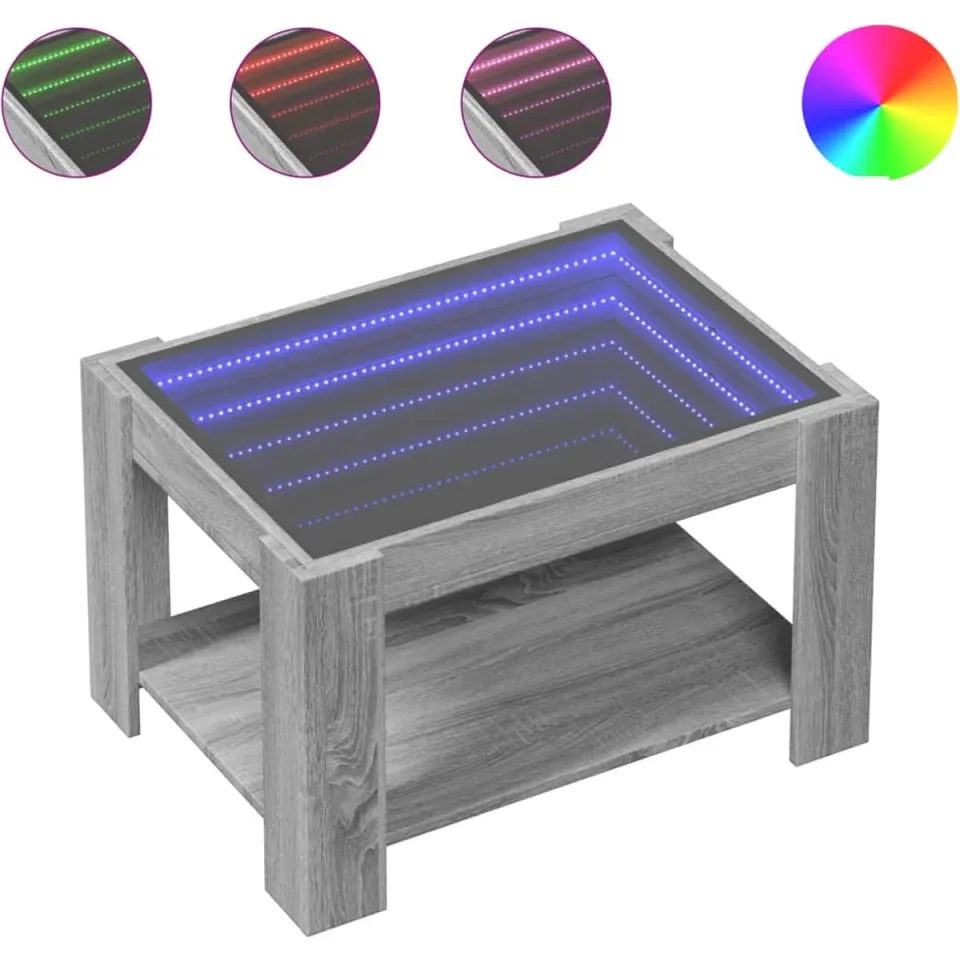 vidaXL Salontafel met LED 73x53x45 cm bewerkt hout grijs sonoma eiken, foto 2