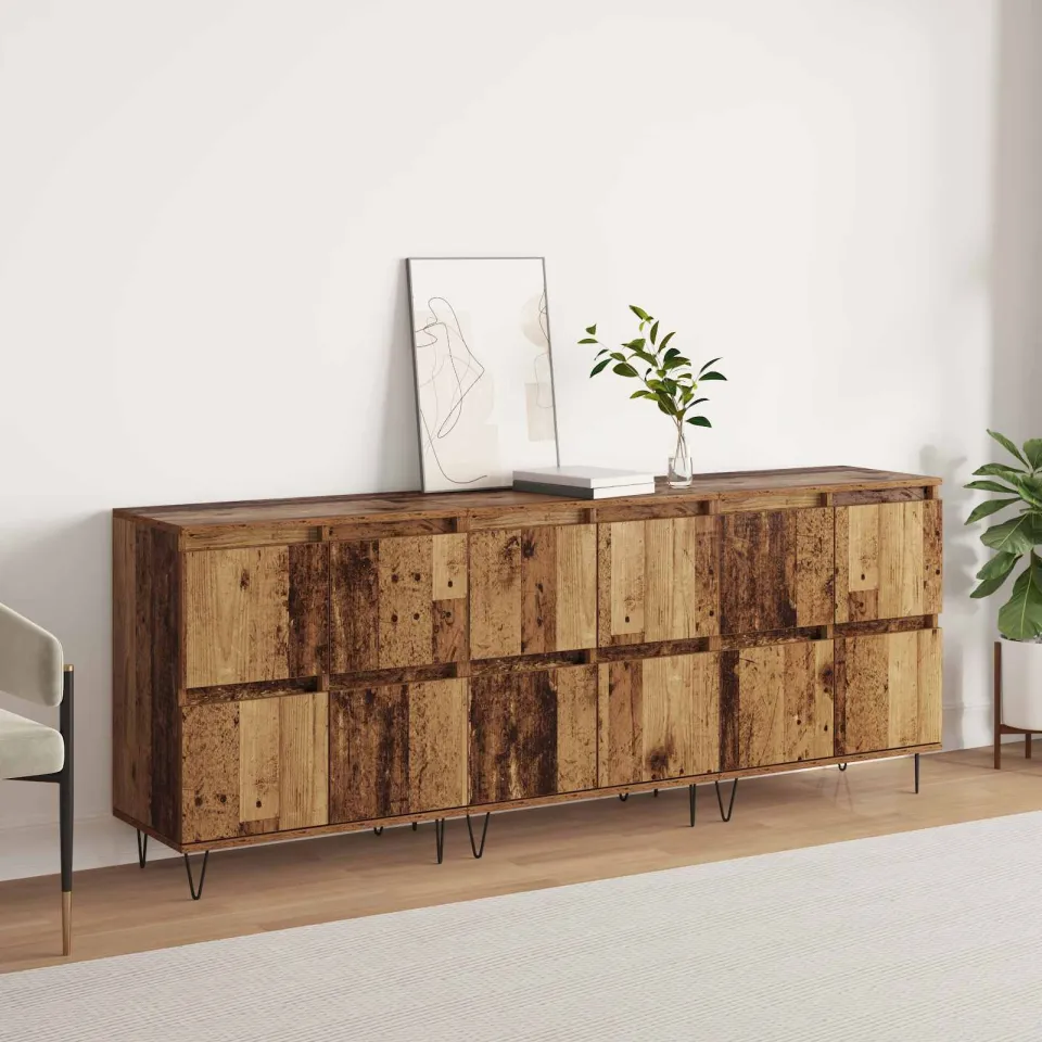 vidaXL Dressoirs 3 st Oudhout 60 x 35 x 70 cm bruin, foto 4