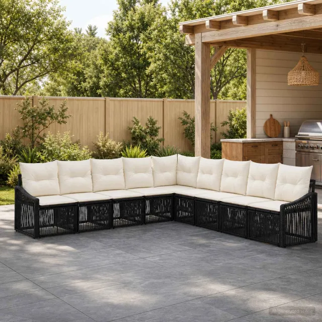vidaXL Tuinbankenset 9 st 9-zits Zwart poly rattan, foto 2