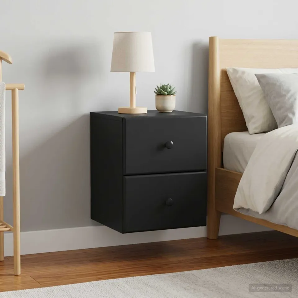 vidaXL Wandbeugel Bedkast 2 st Zwart 34,5 x 33 x 40 cm Bewerkt hout, foto 4