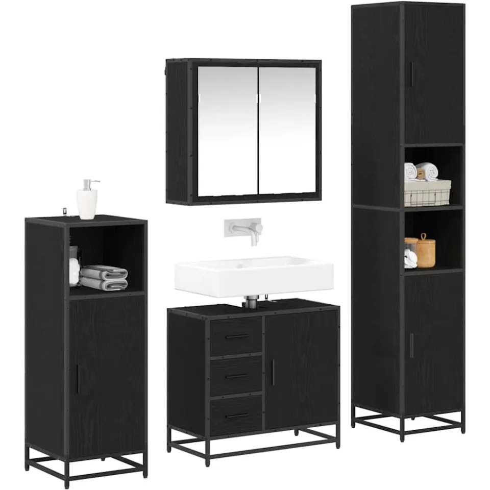 vidaXL Badkamermeubelset 4 st Zwart Eiken 65 x 33 x 60 cm Bewerkt hout