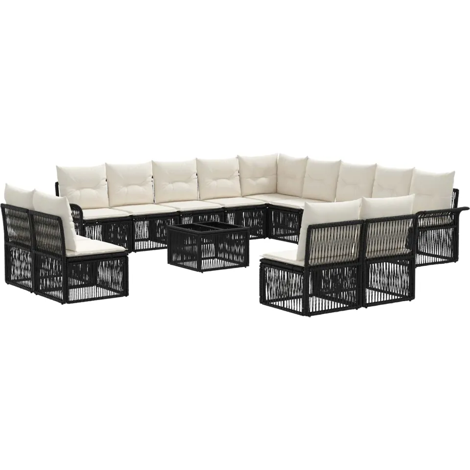 vidaXL Tuinbankenset 14 st 13-zits Zwart poly rattan, foto 3
