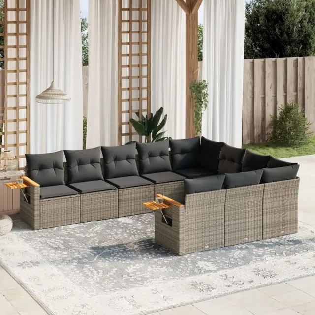 vidaXL 10-delige Loungeset met kussens poly rattan grijs, foto 2