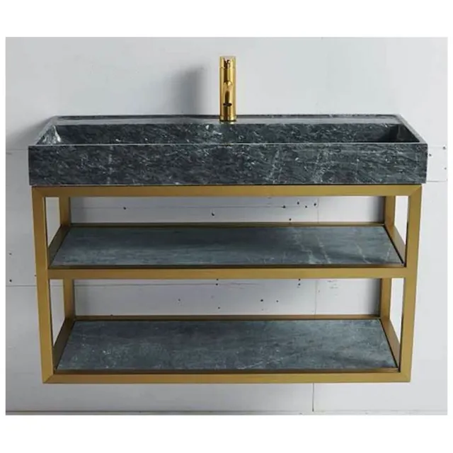 Casajoy Badkamermeubel Casajoy Gold 100x42x55cm Met Natuurstenen Wastafel Goud