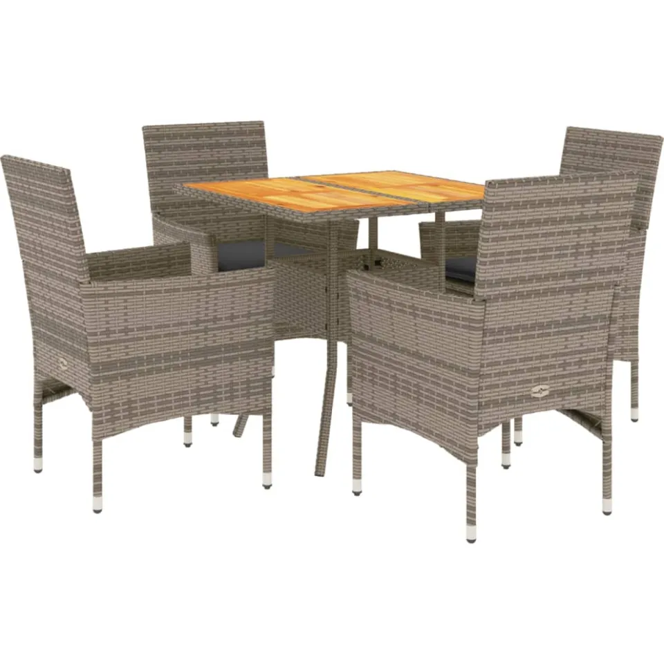 vidaXL 5-delige Loungeset met kussens poly rattan en acaciahout grijs, foto 3