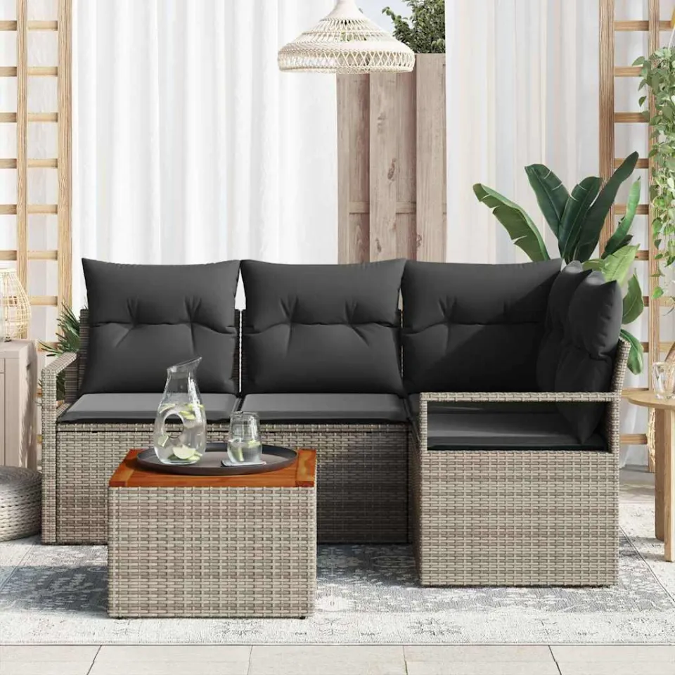 vidaXL Tuinbankenset 5 st Grijs poly rattan, foto 3