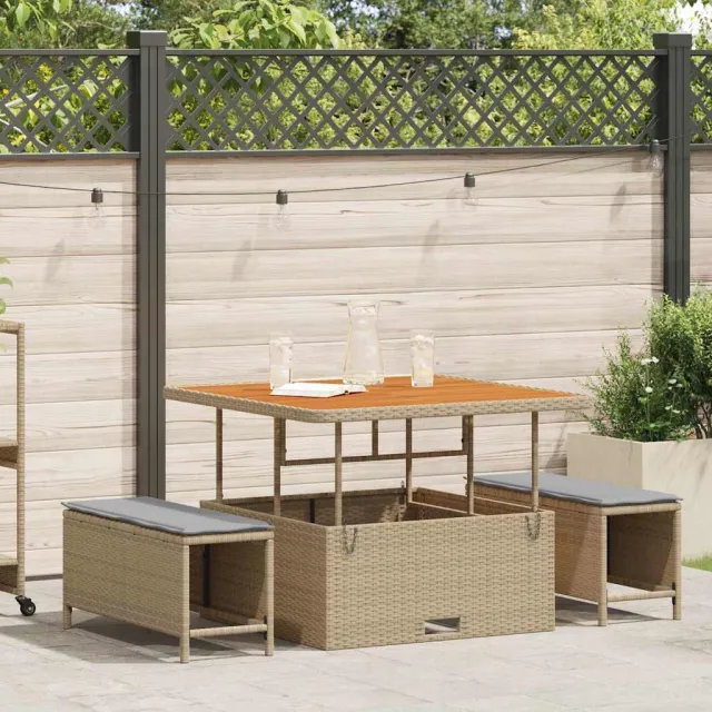 vidaXL Tuin eettafelset 3 st Beige poly rattan, foto 2