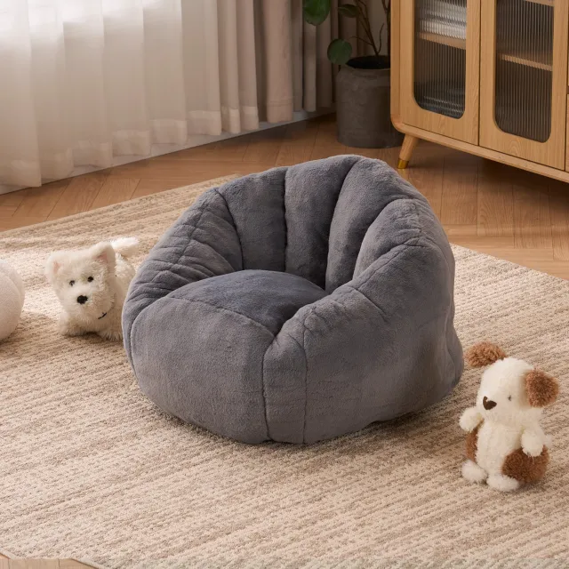 Maisentiel Grijze kinderzitzak van zacht pluche polyester met rugleuning - 75 x 70 x 52 cm Grijs