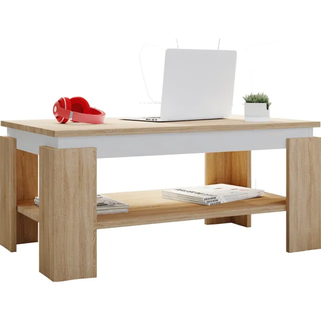 Vcm Houten bijzettafel Salontafel Sofa-tafel Woonkamertafel Rolas Sonoma eik / wit