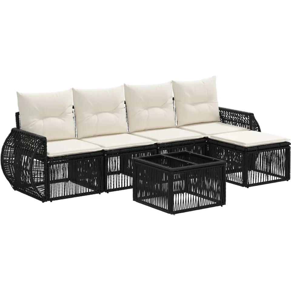 vidaXL Tuinbankenset 6 st Zwart en Cream Wit poly rattan, foto 3