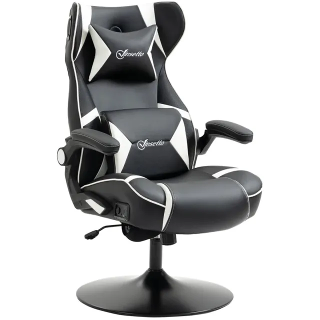 ZYLARO Ergonomische Gamingstoel met Geïntegreerde Luidsprekers, Lendensteun & Hoofdsteun - Verstelbare Rugleuning - 360° Draaibaar - In Hoogte Verstelbaar - Relaxfauteuil - Bureaustoel - TV Stoel - Zwart + Wit Wit + Zwart