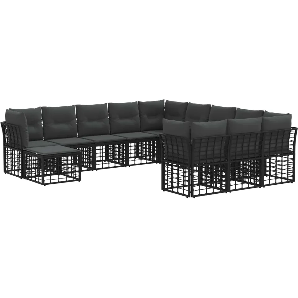vidaXL Buiten bankenset 12 st Zwart en Donkergrijs Polyester, foto 4