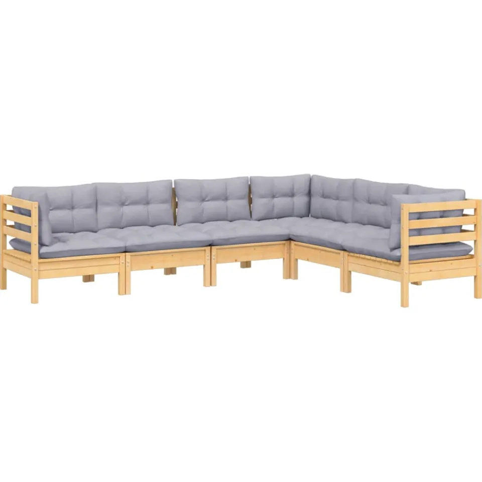 vidaXL 6-delige Loungeset met grijze kussens massief grenenhout Grijs
