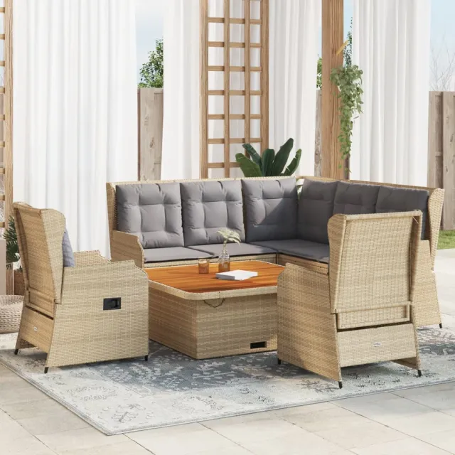 vidaXL 6-delige Loungeset met kussens poly rattan beige, foto 2