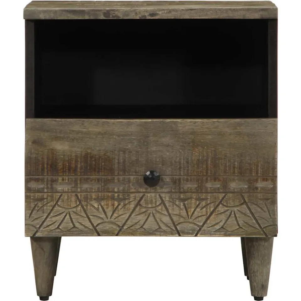 vidaXL Nachtkastjes 2 st 40x33x46 cm massief mangohout lichtgrijs grijs, foto 2