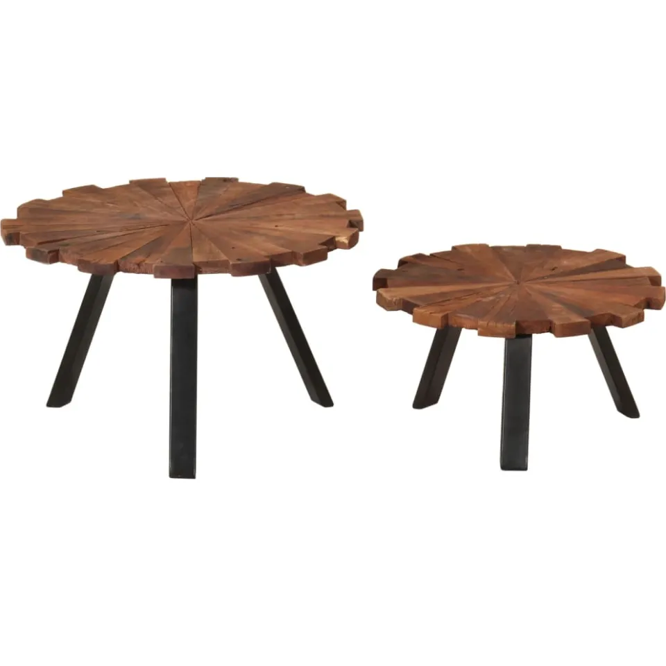 vidaXL Salontafels 2 st massief gerecycled hout en ijzer bruin, foto 2