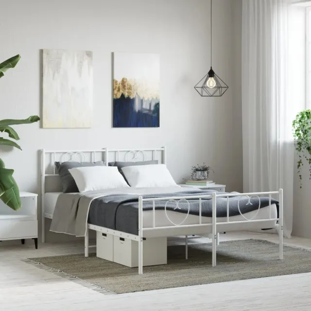 vidaXL Bedframe met hoofd- en voeteneinde metaal wit 140x190 cm