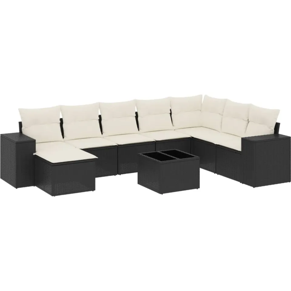 vidaXL 9-delige Loungeset met kussens poly rattan zwart, foto 3