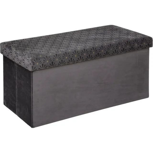 Atmosphera Poef/krukje/hocker Royal - Opvouwbare zit opslag box - fluweel Donkergrijs - 76 x 38 x 38 cm - MDF/polyester - 120 liter inhoud Dark grey
