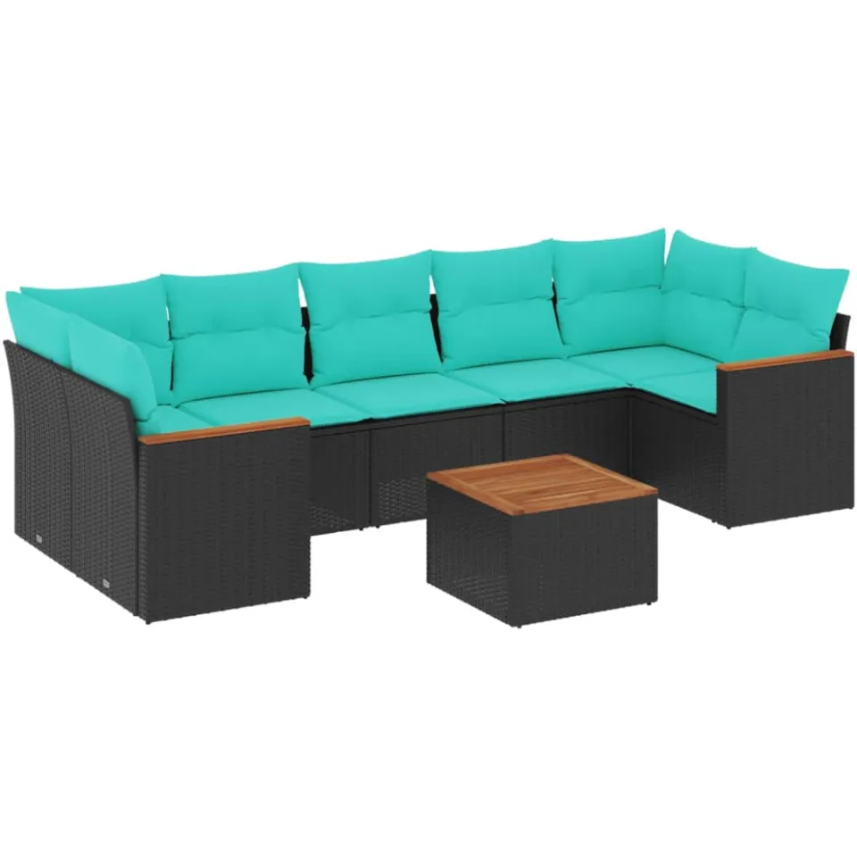 vidaXL 8-delige tuinbankset met kussens, zwart polyrotan, foto 3