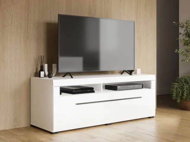 Mobistoxx Tv-meubel TULIO 1 lade 140 cm wit/hoogglans wit