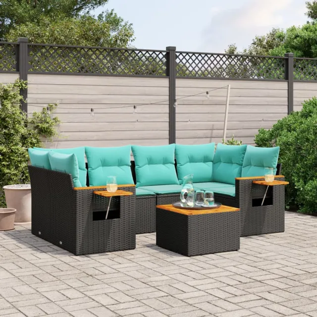 vidaXL 7-delige Loungeset met kussens poly rattan zwart, foto 2