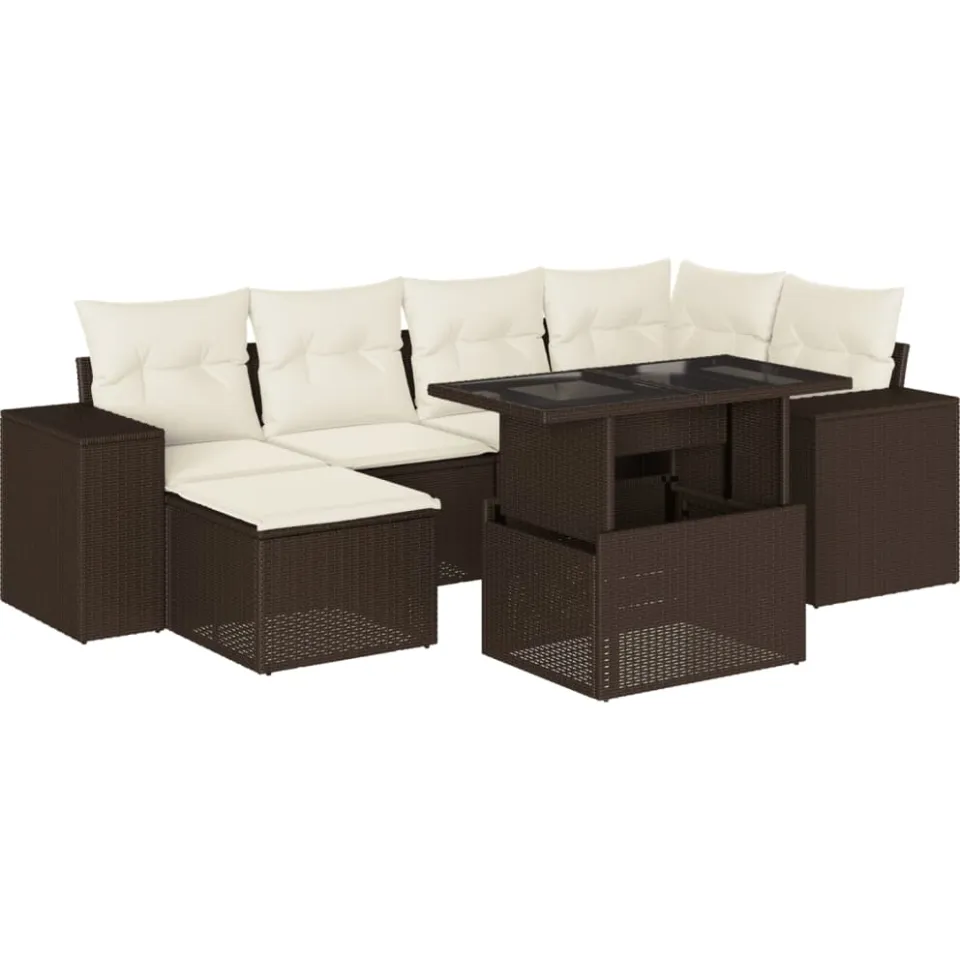 vidaXL 7-delige Loungeset met kussens poly rattan bruin