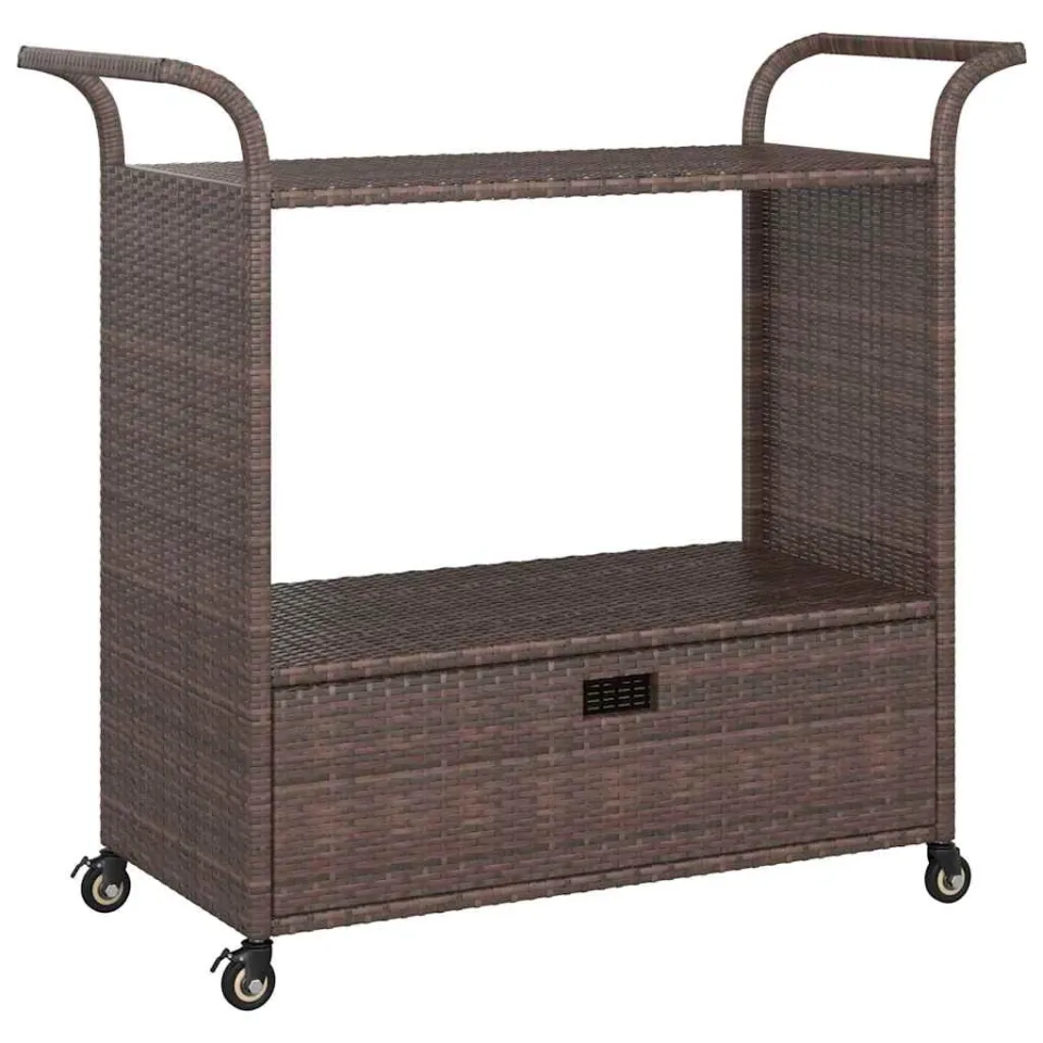 vidaXL Serveerwagen met lade 100x45x97 cm poly rattan bruin, foto 3