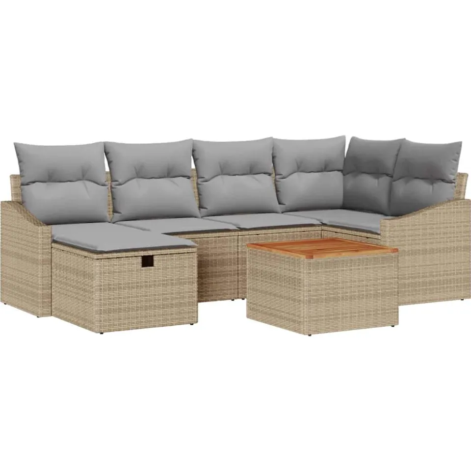 vidaXL Tuinbankenset 7 st Beige Poly riet