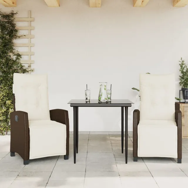 vidaXL 3-delige Tuinset met kussens poly rattan bruin, foto 2