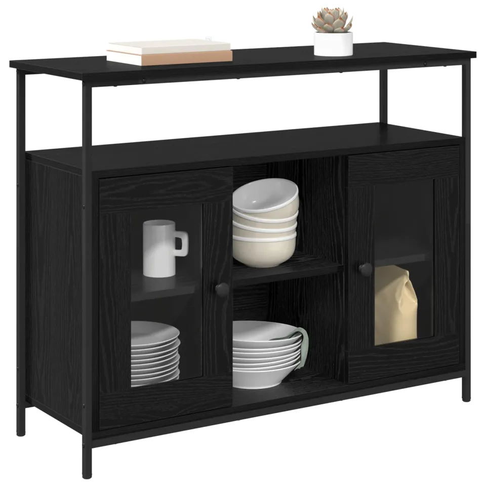 vidaXL Dressoir Zwart Eiken 100 x 35 x 80 cm Bewerkt hout