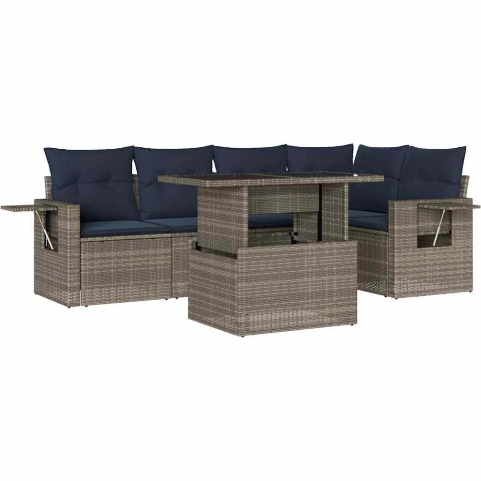 vidaXL 6-delige tuinbankset met kussens, grijs polyrotan, foto 3