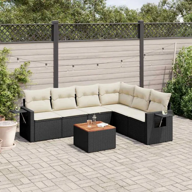vidaXL 7-delige Loungeset met kussens poly rattan zwart, foto 2