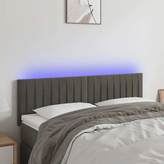 vidaXL Hoofdbord LED 144x5x78/88 cm fluweel donkergrijs grijs