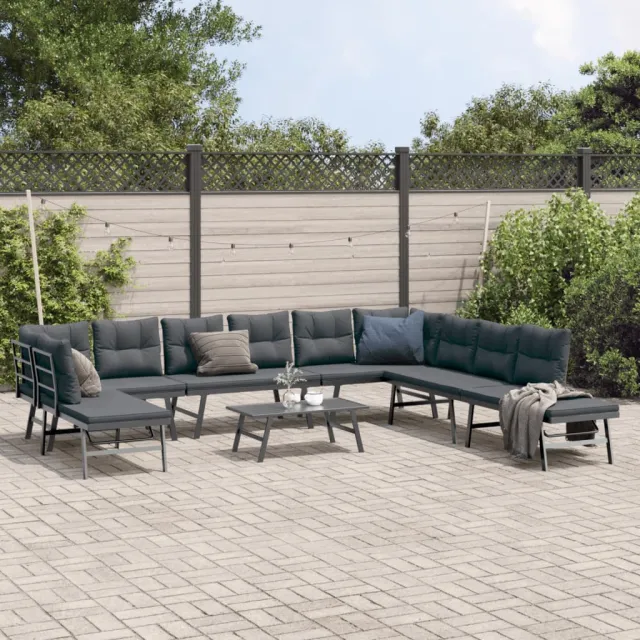 vidaXL 6-delige Tuinbankenset met kussens gepoedercoat staal zwart, foto 2