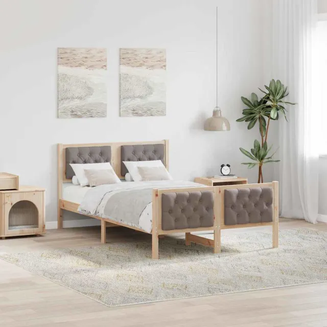 vidaXL Bedframe met hoofdeinde Taupe 135 x 190 cm Massief grenenhout