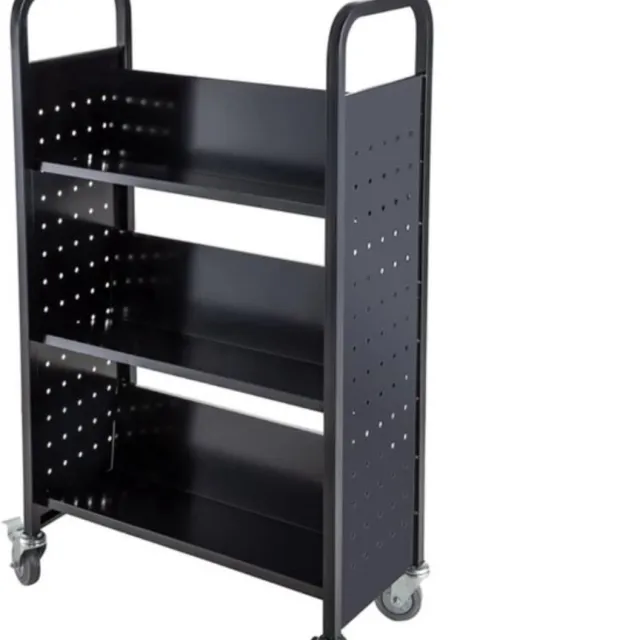 Happyment Boekenkar - Boekenkast - 128.2x35x128.2cm - Ideaal Voor Boekentrolley Zwart