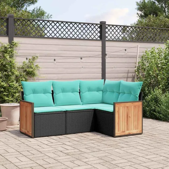 vidaXL 4-delige tuinbankset met kussens, zwart polyrotan, foto 2
